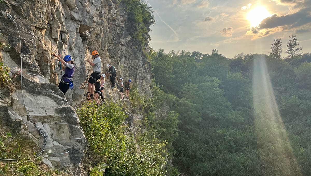 Via ferrata at Quarry Trails Metro Park at sunset
